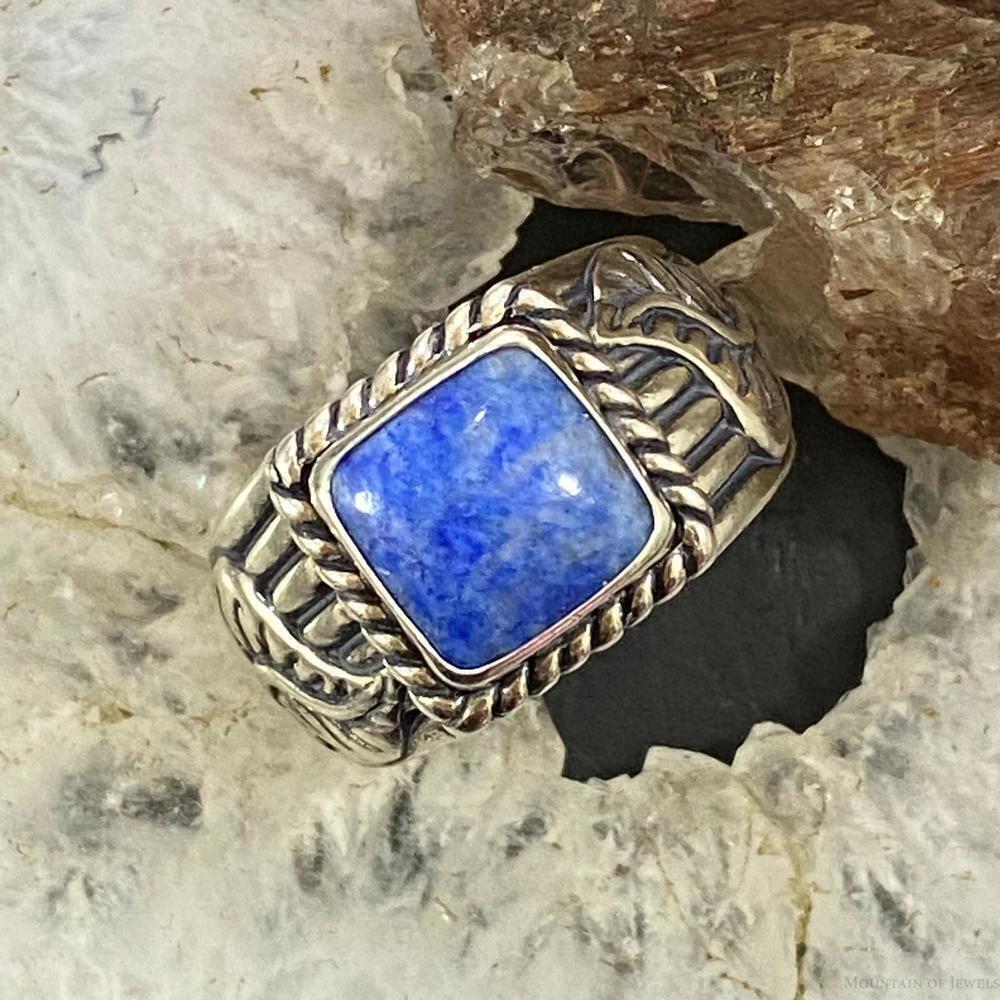 Carolyn Pollack Sterling Silver Denim Lapis Heavy Decorated Unisex Shield Ring